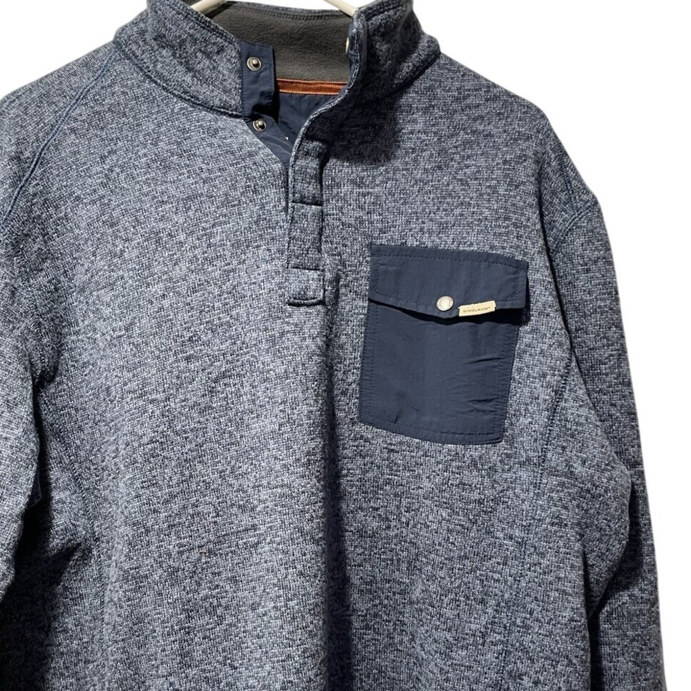 Woolrich Mens Blue Heathered Knit Quarter Snap Pullover with Pocket‎